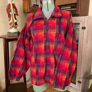Vintage Y2K Colorful Plaid Fleece Quarter Zip Oversized Pullover Sweatshirt